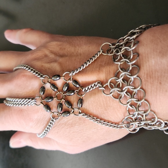 Silvertone Hand Chain Bracelet - Picture 2 of 2